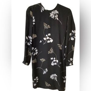 Linda Allard Ellen Tracy silk‎ dress Black Floral Size 2 Long Sleeve